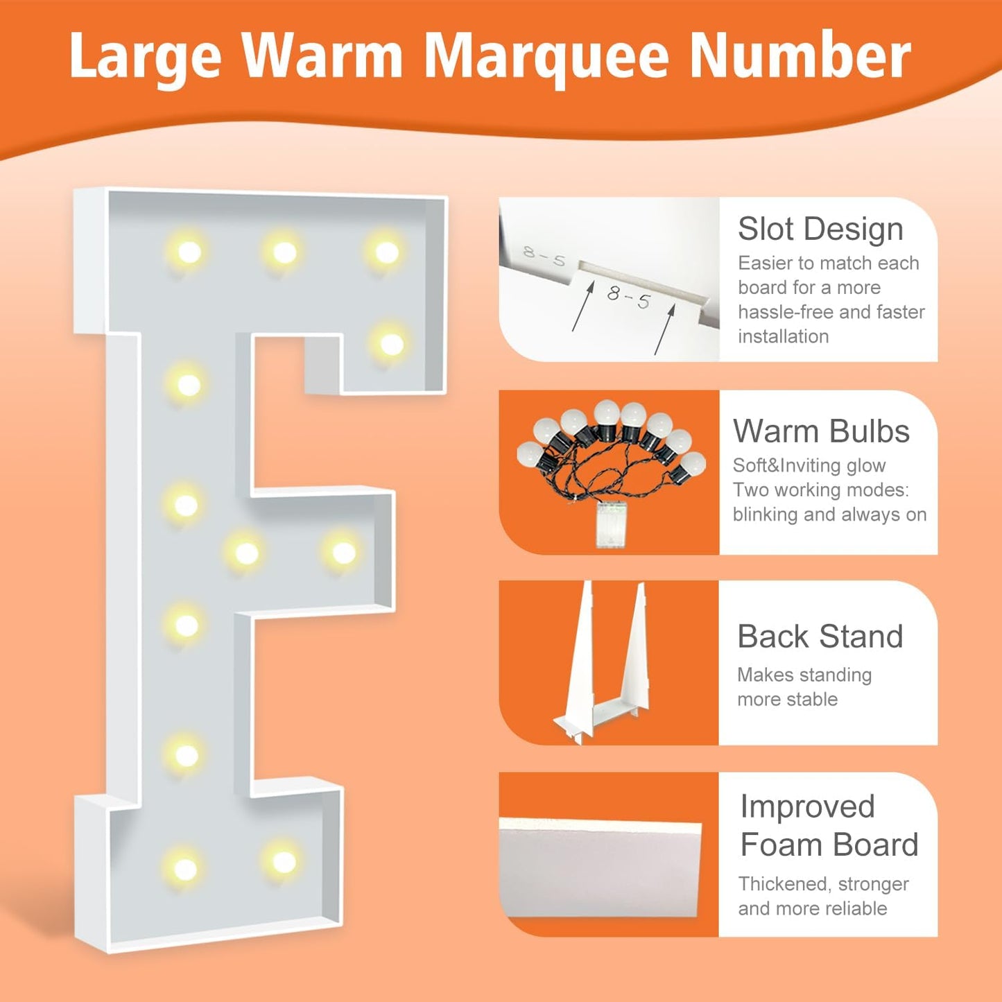 4 feet Marquee Letters, Light Up Letters F for Birthday Decorations, Big marquee letter lights for Party Decorations, Large Cardboard Letter for Anniversary Decor, Assembly Required