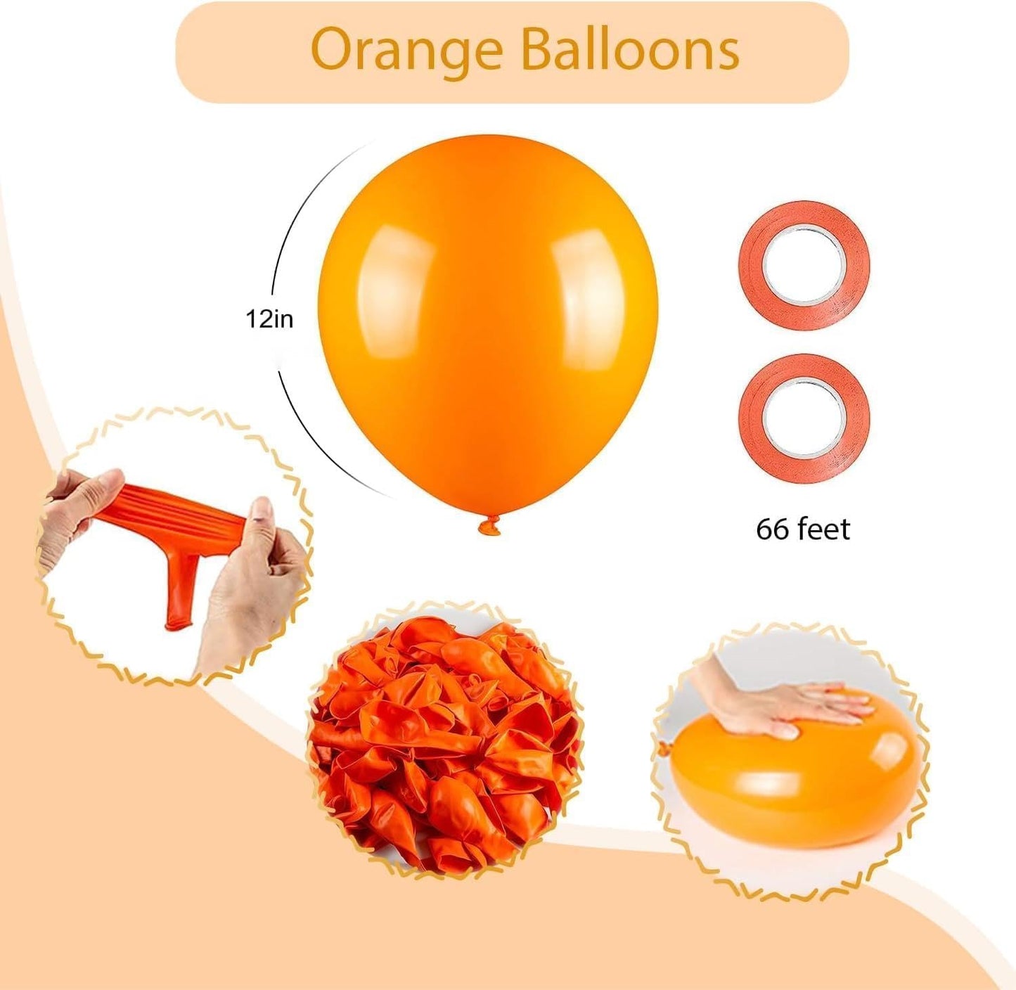 100pcs Orange Balloons, Helium Quality 12 inch Orange Latex Party Balloon for Birthday, Baby Shower, Graduation, Halloween Party Decor (66ft Ribbons)