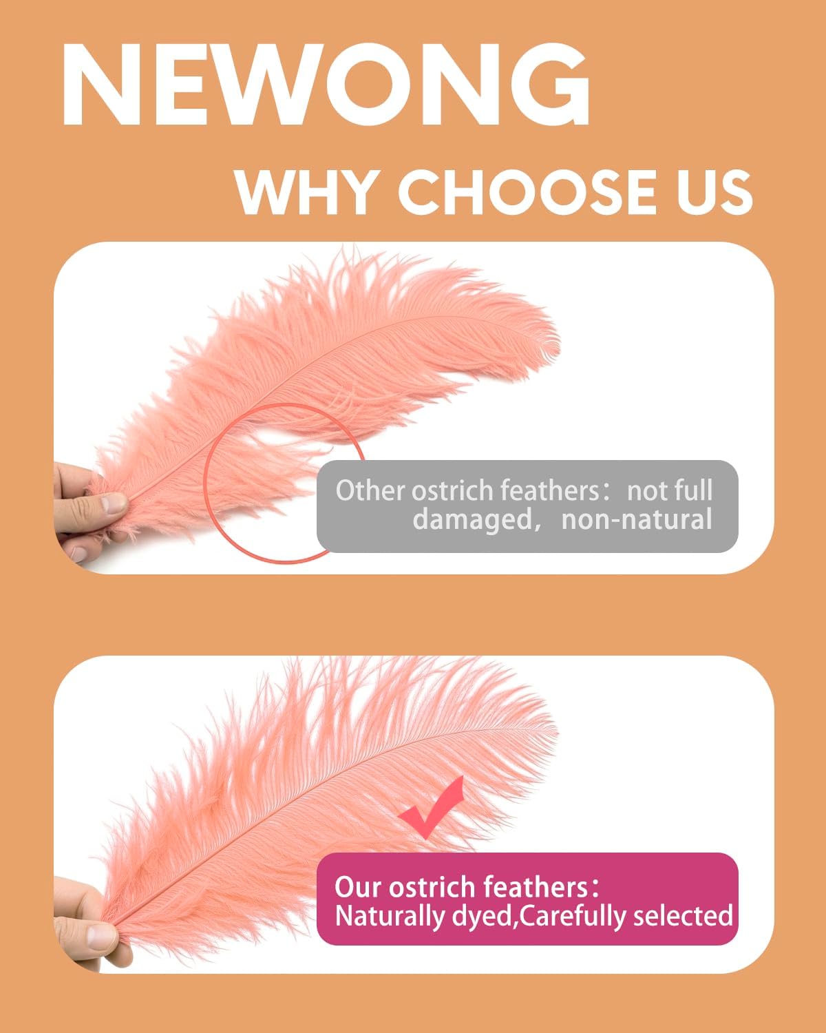 NEWONG 30pcs Rouge Pink Ostrich Feathers Natural Bulk 8-10in（20-25cm） Vase Craft Wedding Home Party Centerpieces Christmas Day Decoration