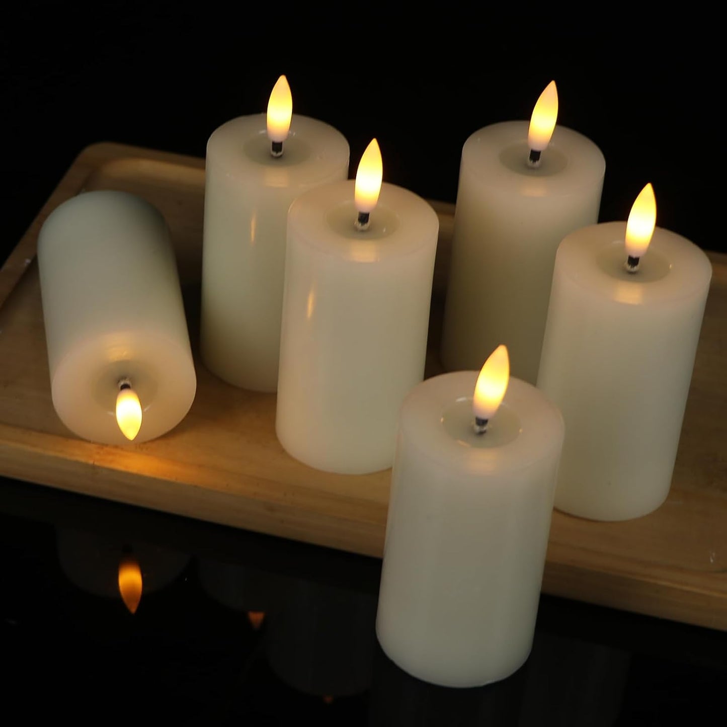 Flameless Candles with Remote Timer, 6 PCS Real Wax LED Votive Battery Operated Candles with 3D Flame, Flickering Pillar Candles for Christmas Home Decororations(Ivory, 4.5” x 1.9”)