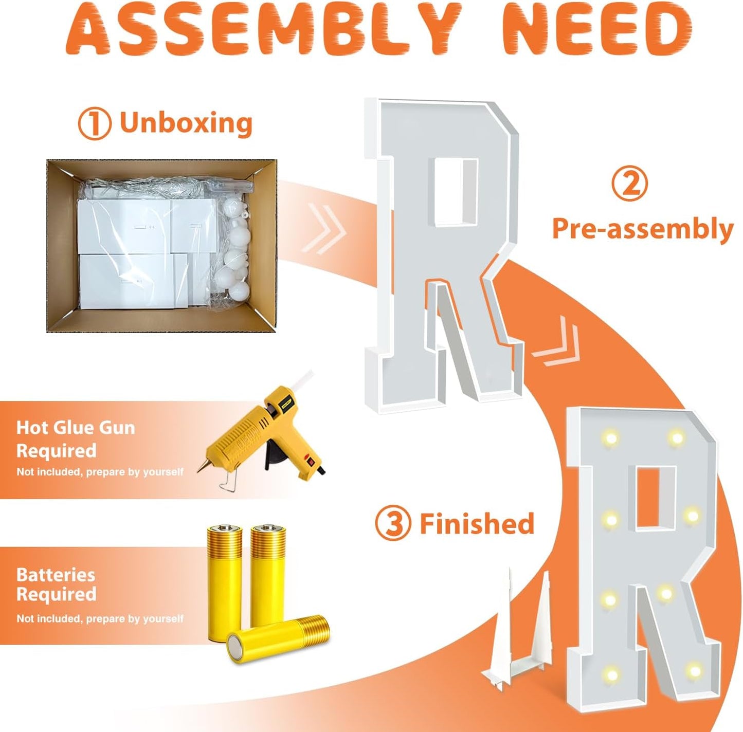 3FT Marquee Letters, Large Marquee Light Up Letters, Mosaic Balloon Frame Letter for Engagement Wedding Decorations Birthday Party Backdrop Decor, Balloon Arch Kit Letter R