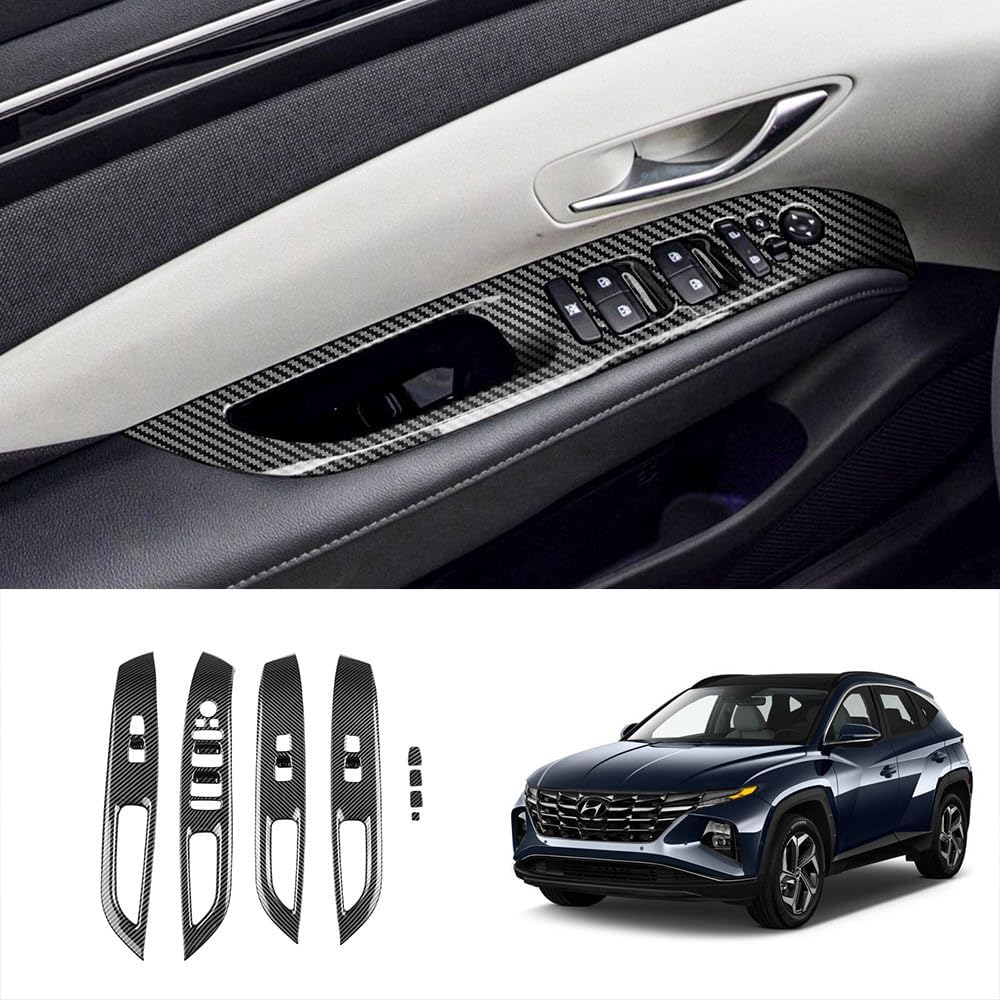 4pcs Carbon Fiber Style Front Rear Doors Window Glass Lift Switch Panel Cover Decorative Sticker Protection Car Interior Accessories for 2022-2024 Hyundai Tucson KT20