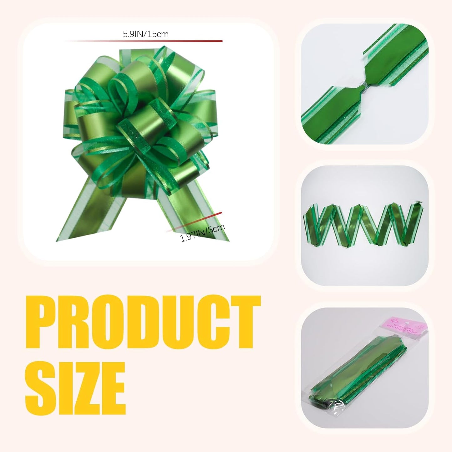 6 PCS 6 Inch Organza Green Pull Bows - Perfect for Gift Wrapping, Wedding Decor, Car Bows, Birthday Parties, Christmas, and Valentine's Day