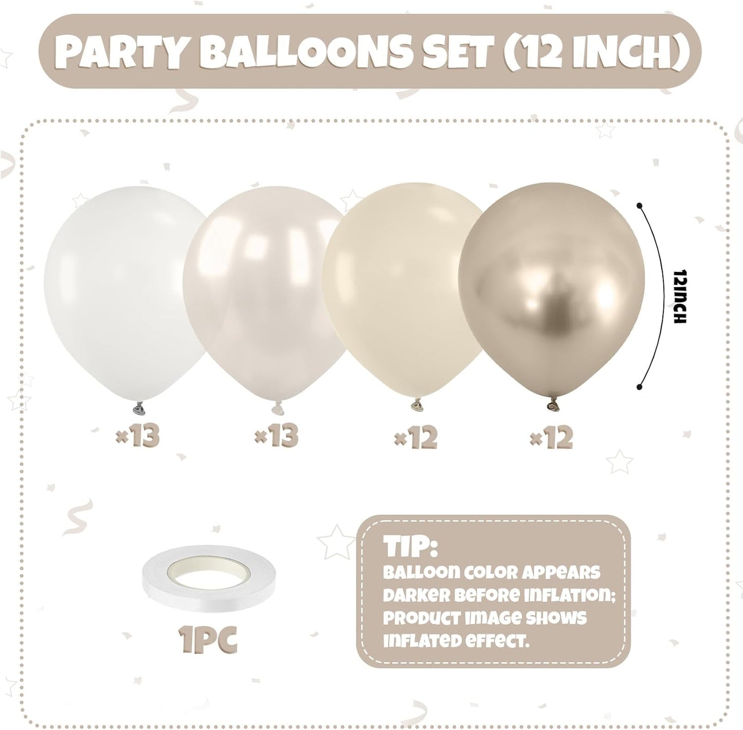 Beige White Pearl Balloons, 50PCS Nude Metallic Champagne Gold Cream White Double Stuffed Balloon Neutral Ballons for Birthday Boho Wedding Anniversary Engagement Party Decoration