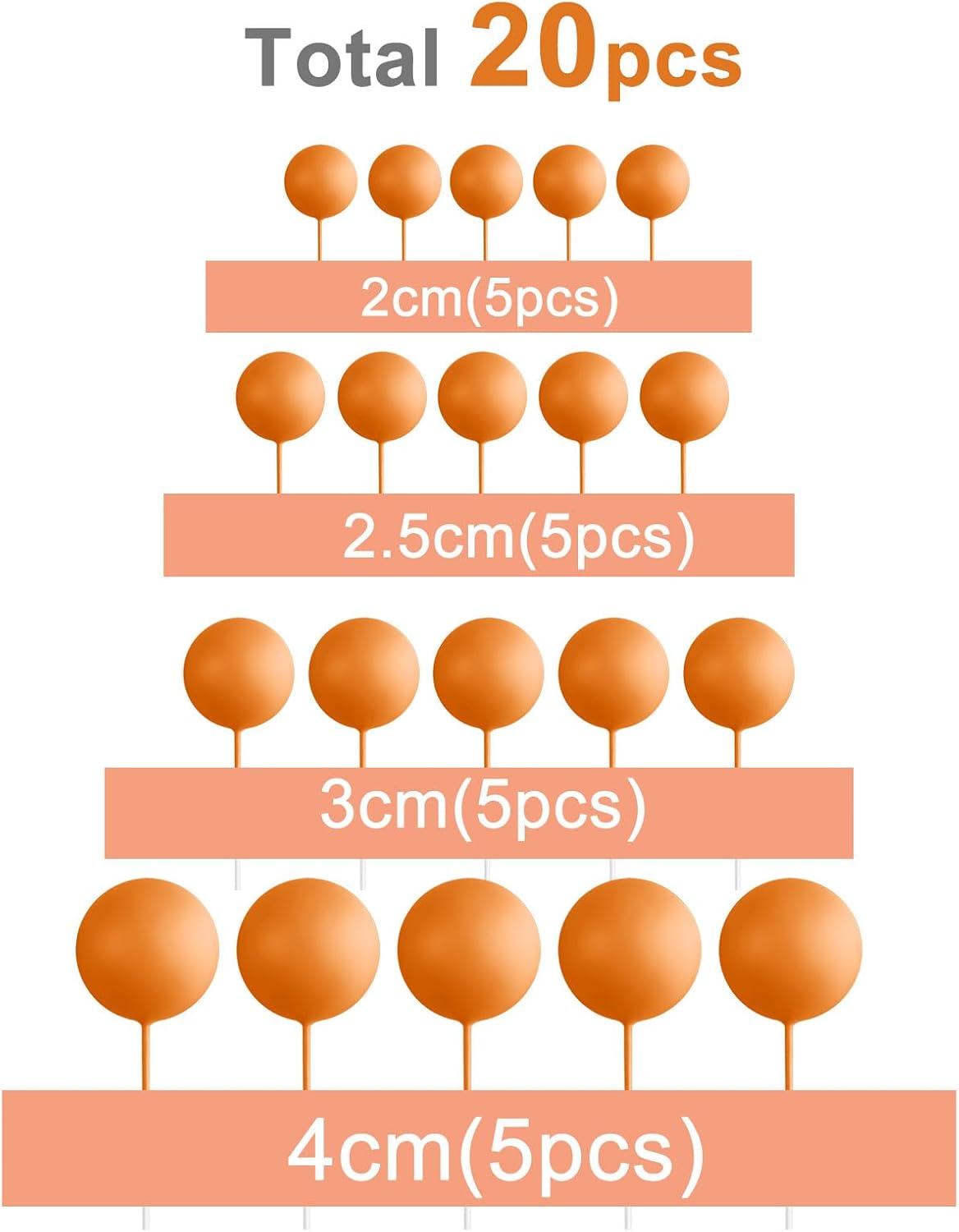 ASTARON 20 Pcs Ball Cake Topper Decorations Mini Balloons Cake Topper Sticks Orange Balls Cake Picks Cake Topper Balls Cake Decorations for Halloween Birthday Cake Decorations