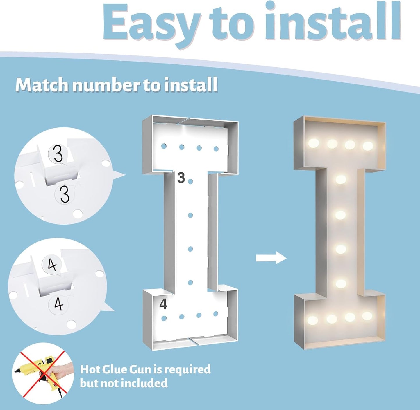 4FT Marquee Light Up Letters I,Party Decoration Large Marquee Light Up Letters with Weighted Water Bag,Pre-cut Foam Board Set Can Be Used for Birthdays,Weddings,Baby Anniversaries