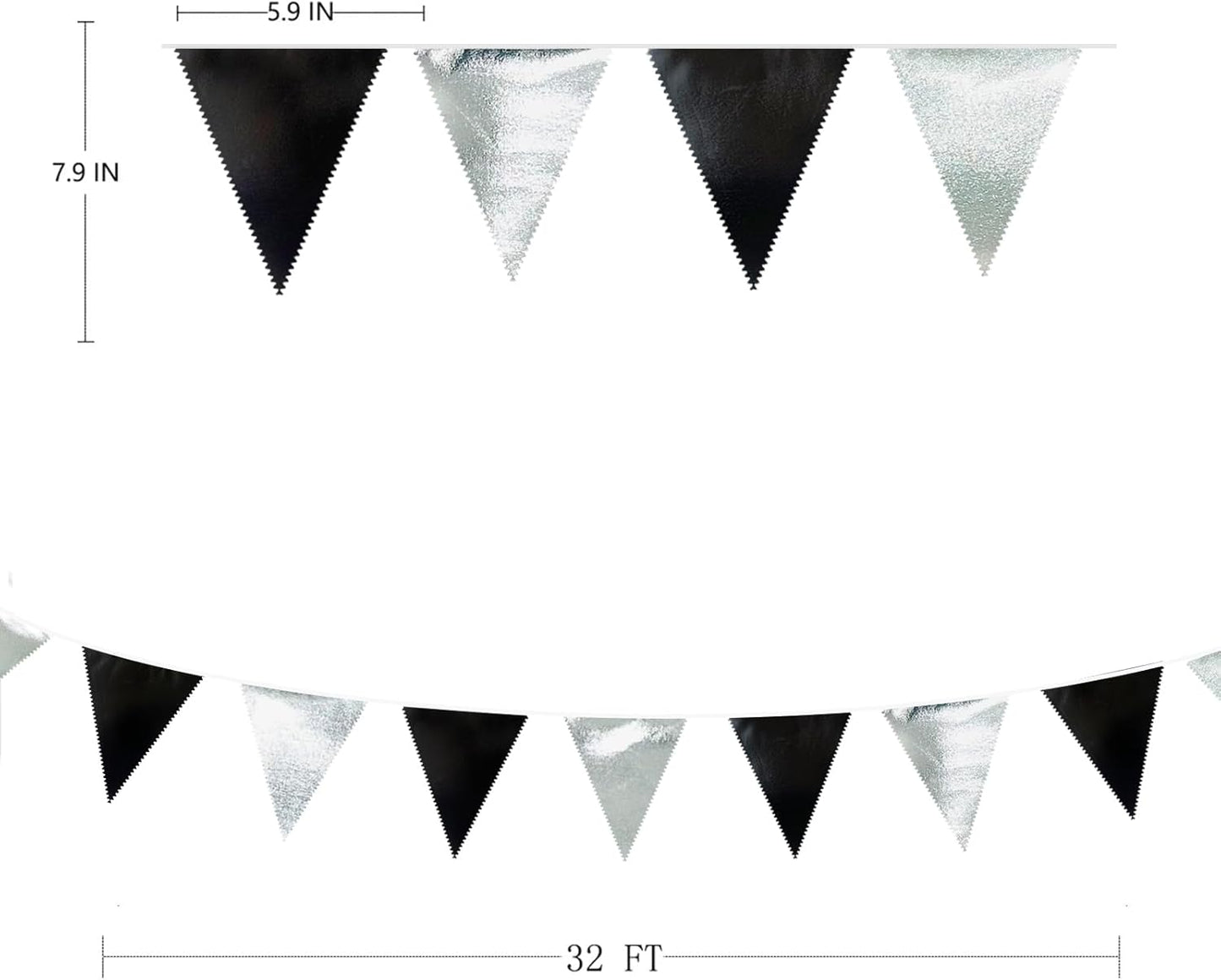 Black and Silver Party Decorations Triangle Pennant Banner Flag Metallic Fabric Bunting Garland for Birthday Graduation Retirement Wedding Bachelorette Bridal Shower Engagement Disco Party Supplies