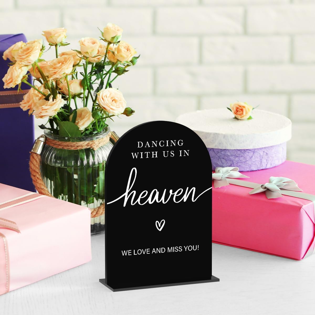Acrylic Wedding Sign Dancing With Us In Heaven Sign for Wedding Wedding Signs for Ceremony Modern Calligraphy Arch Acrylic Table Top Sign for Wedding Reception and Event Party Table(black）