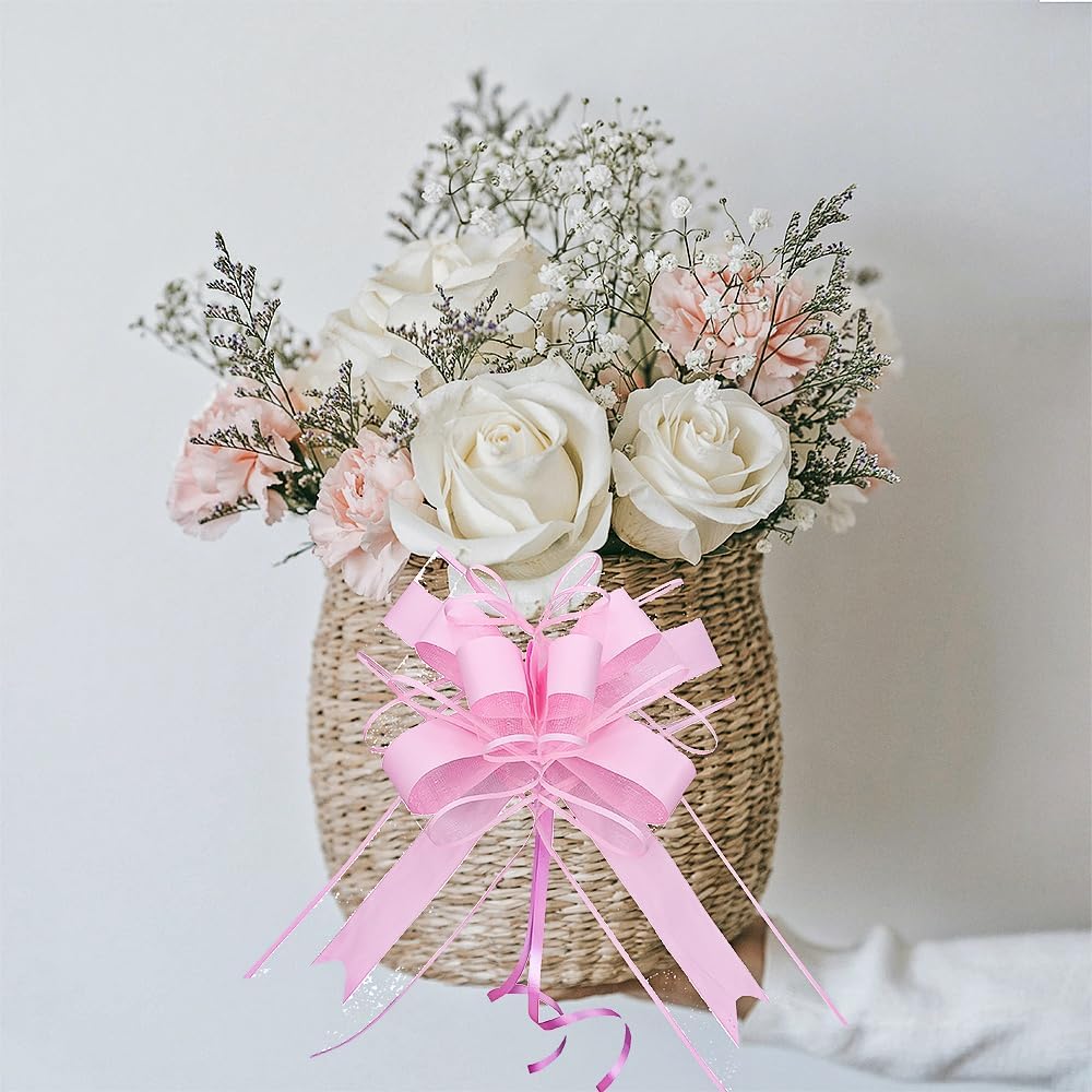 WEWILUCK Pink Pull Bows for Presents - Large Gift Bows for Gift Baskets, Flower Paper Wrapping, Ideal for Women, Party, Valentines Day, and More(8 inches, 10PCS)