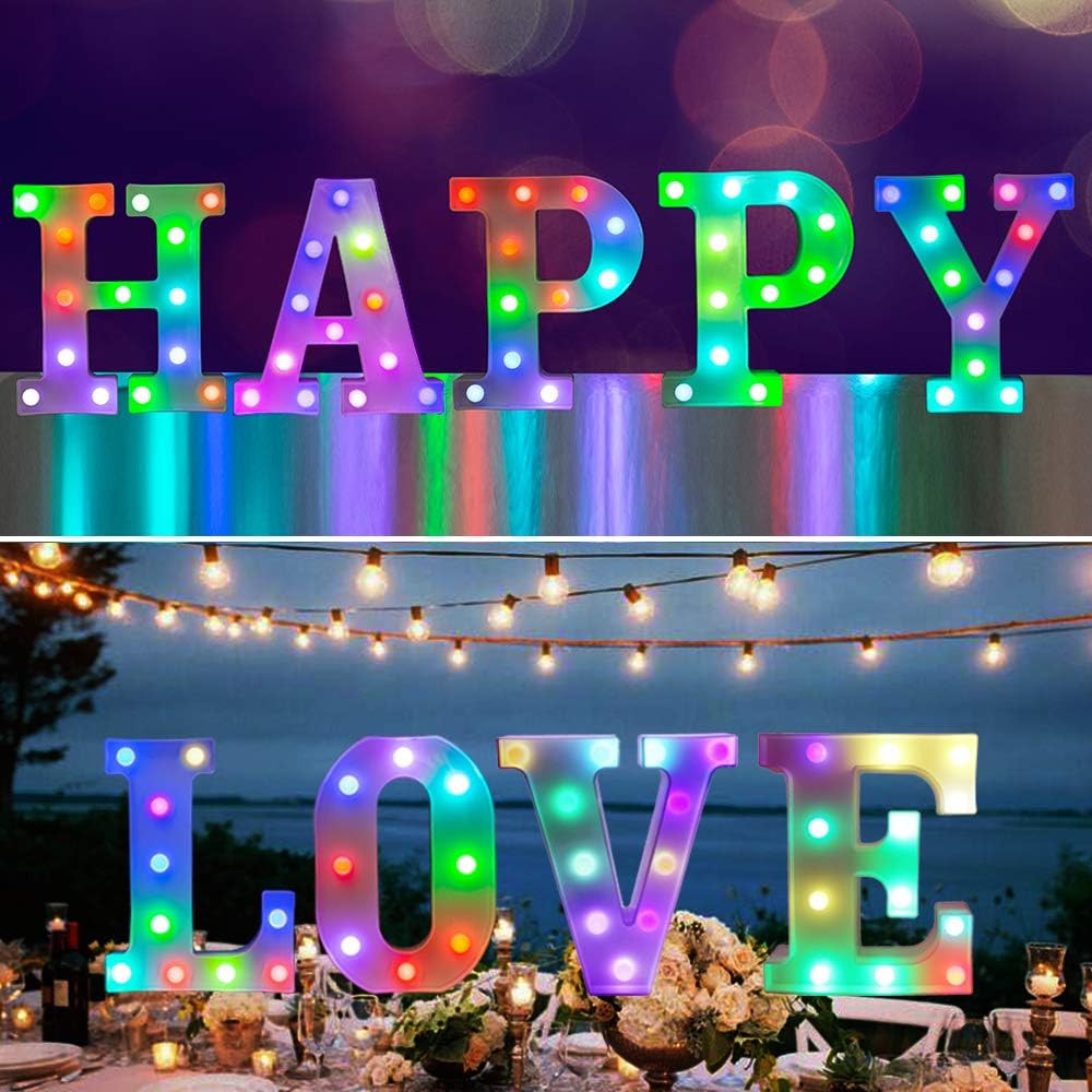Pooqla Colorful LED Marquee Letter Lights with Remote – Light Up Marquee Signs – Letters with Lights for Anniversary Party Room Decoration - Birthday Gift for Boys Girls Women Men - Multicolor C