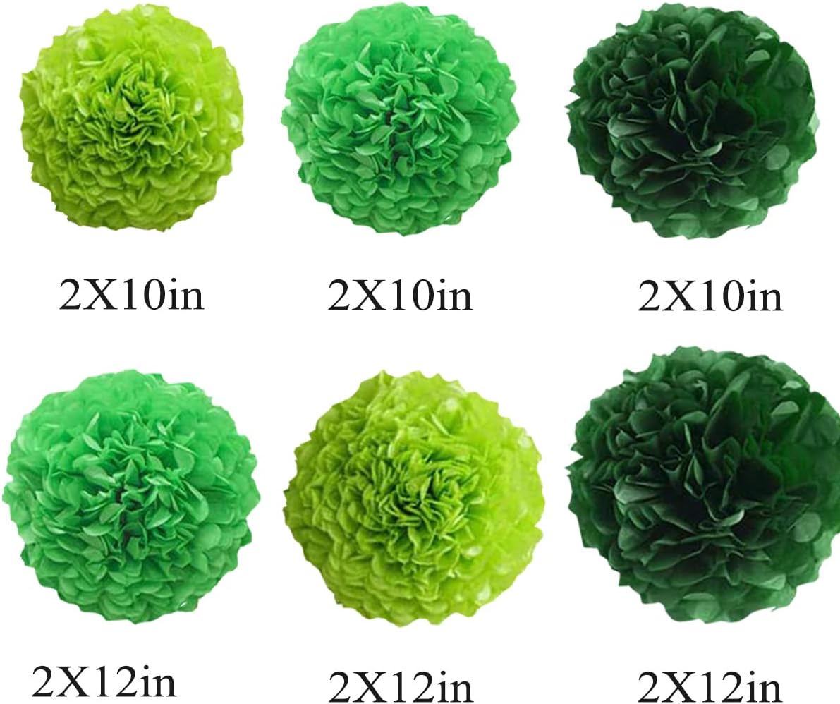 12pcs Paper Pom Poms Tissue Flower Kit - 10in 12in Green Hanging Balls for Wedding Party Decorations - DIY Art Craft Blooms for Birthday Baby Shower Nursery Decor