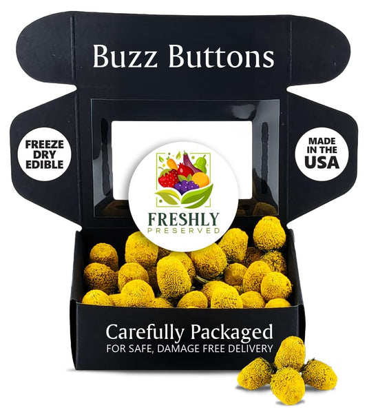 Buzz Buttons Edible Flowers for Cocktails & Desserts - 20 USA Grown Flowers for Drink Garnish - Freeze-dried Spilanthes/Szechuan Button/Acmella Oleracea Flowers (0.2 oz)