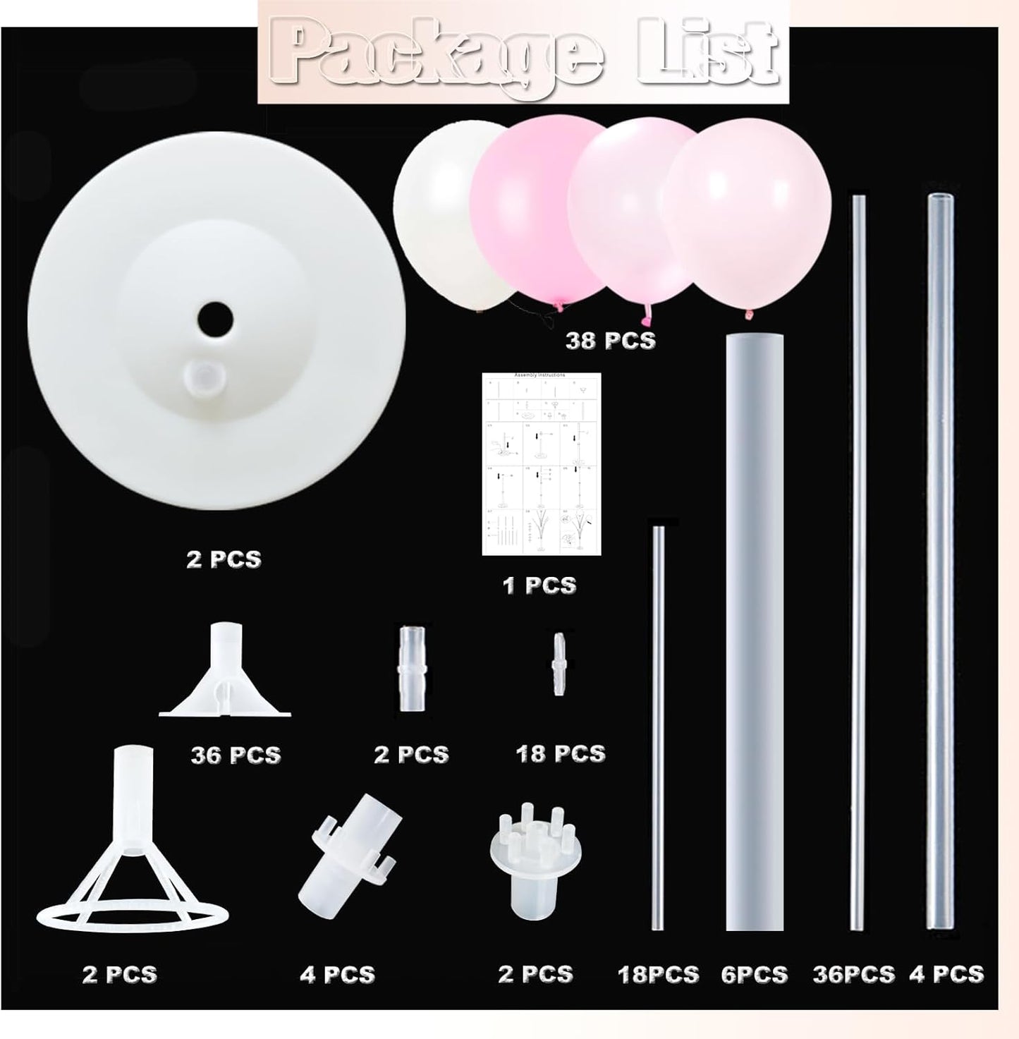 Balloon Column Kit Set of 2 With Baby Pink Chrome Balloons Included - with Base,Pole,Balloon Tower Backdrop Decoration for Wedding,Baby Shower, Birthday,Princess Party, or Bachelorette