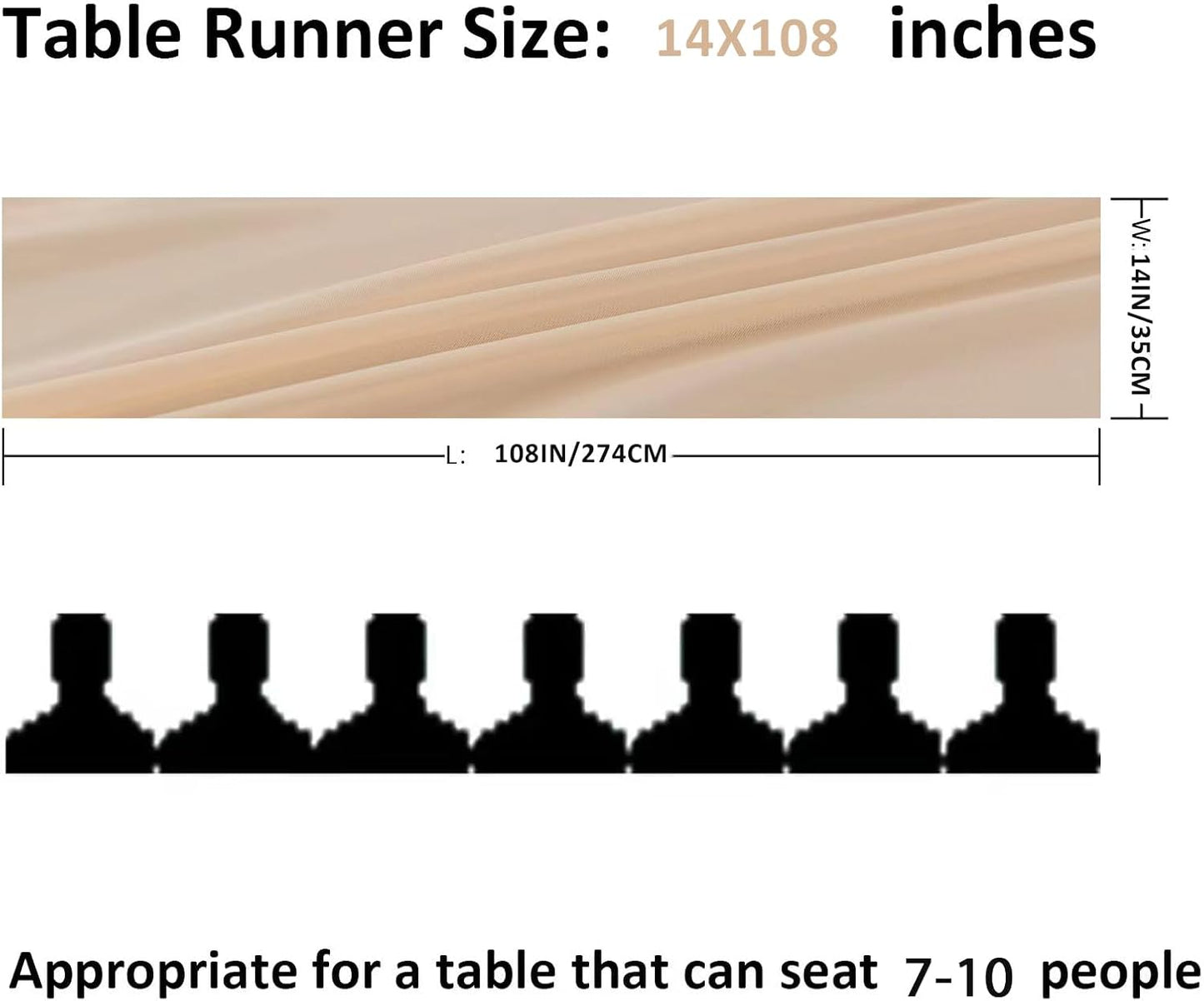 12Pack 9ft Chiffon Table Runner 14x108 Inch Sheer Romantic Table Runner for Wedding Birthday Party Bridal Shower Outdoor Decoration-Peach