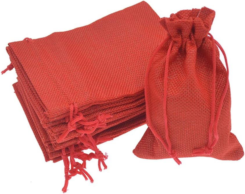20pcs Burlap Bags with Drawstring, 2.7x3.5 Inch Red Jute Gift Bag Bulk for Christmas Wedding Party Favors, Jewelry and Candy Pouches