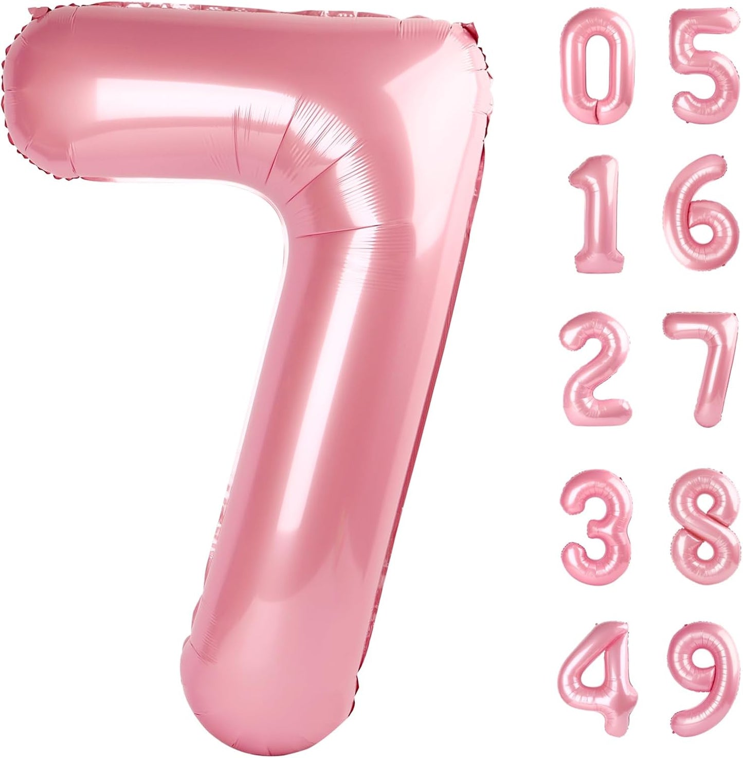 Pearlescent Pink Number 7 Birthday Balloon 40 Inch, Digital Balloons for 7 17 27 70 77 Party Celebration Decorations Supplies, Mylar Foil Numbers Balloon for Seven Wedding Anniversary