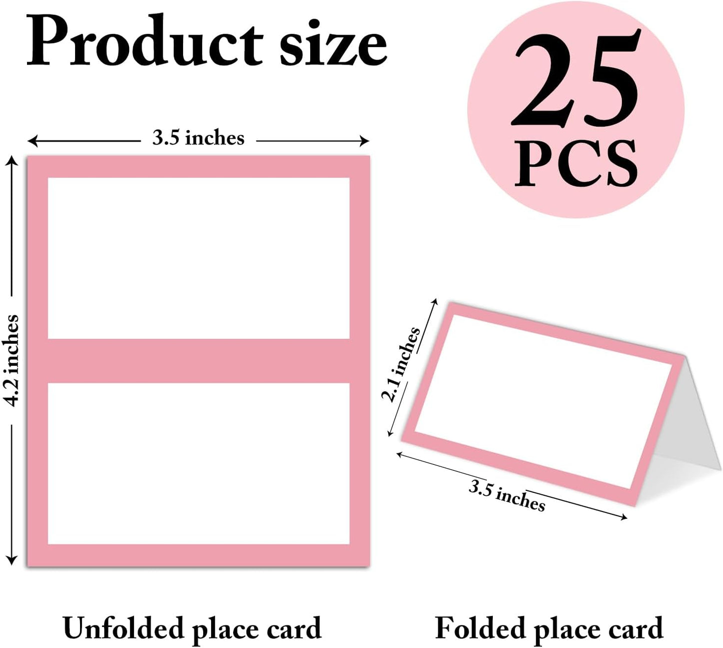 25 Pack Blush Pink Border Place Cards, Editable Name Cards for Table Setting, Tent Cards Food Label for Dinner Party, Bridal Shower, Wedding, Baby Shower and Events -T23