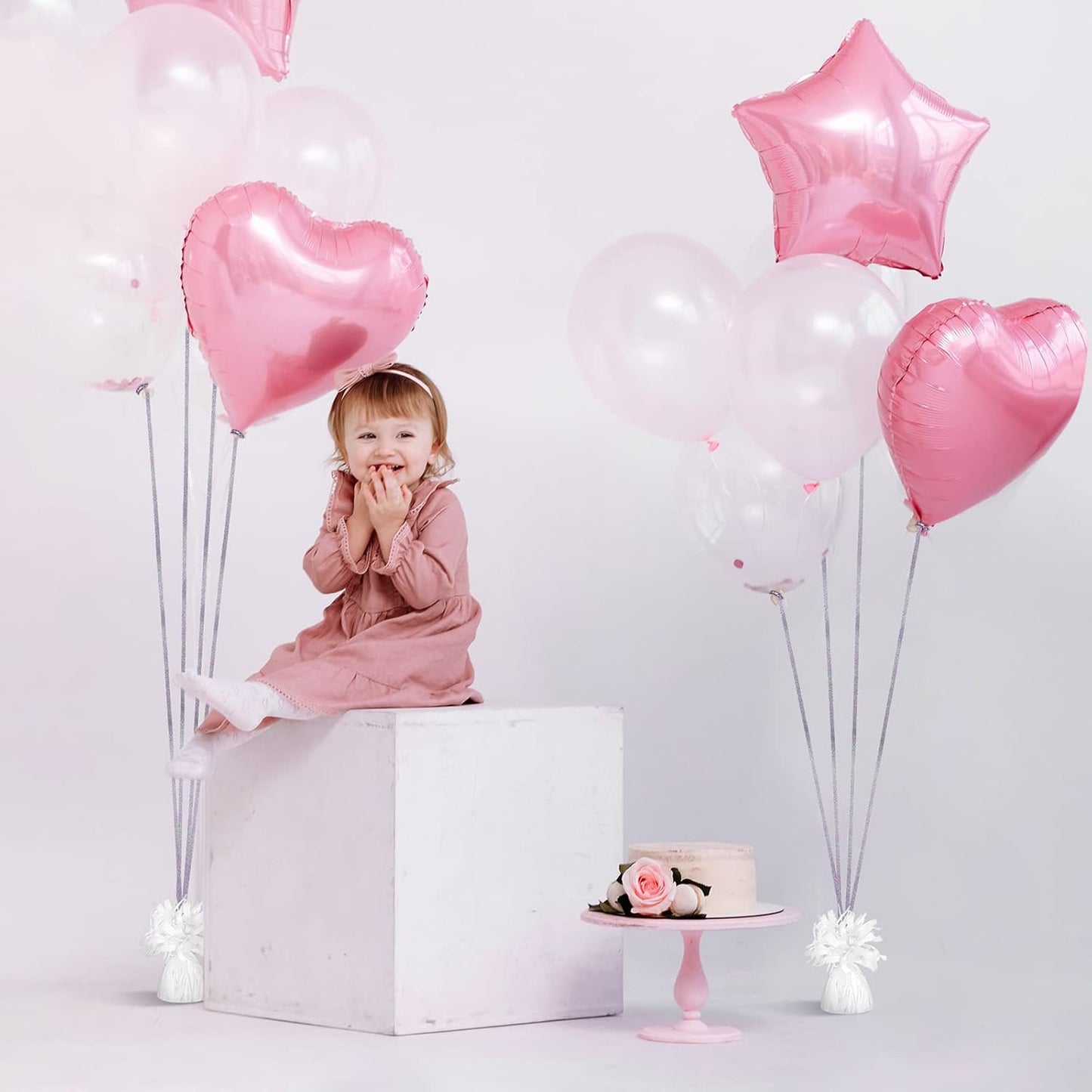 24 Pcs Balloon Weights Metallic Anchor Balloon Holder for Helium Balloons Heavy Table Weights and 1 Roll Iridescent Crimped Ribbon for Birthday Wedding Halloween Christmas Party(Silver, White)