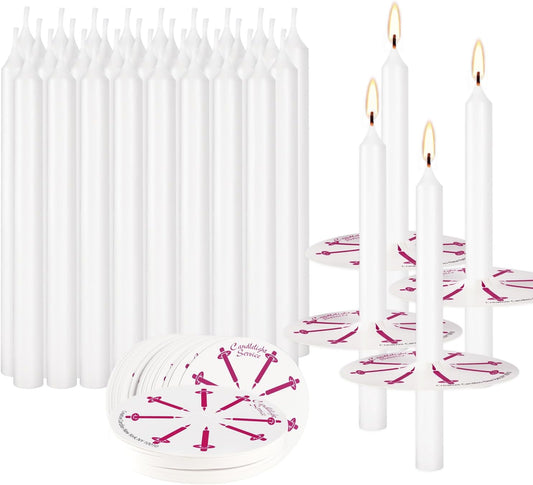 300Pack White Taper Candles with Drip Guards & Paper Holders - 5 Inch Odorless Religious Candles for Church Prayers, Sabbath Ceremonies, & Home Decorations……