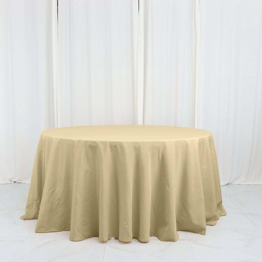 Efavormart Round Tablecloth, 132 Inch Stain & Wrinkle Resistant Washable Table Cloth, Decorative Polyester Fabric Table Cover for Banquet, Wedding, Dining- Champagne