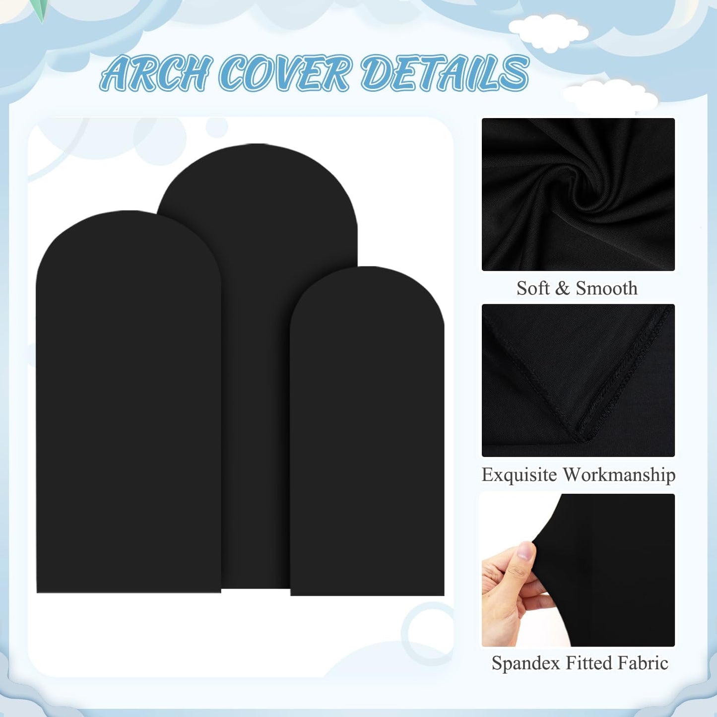 FOTSHARER 4FT 5FT 6FT Metal Arch Stand and Cover Set Black Cover for Arch Backdrop Balloon Arch Stand Set of 3 Wedding Arch Backdrop with Cover for Birthday Party Wedding Ceremony Decorations