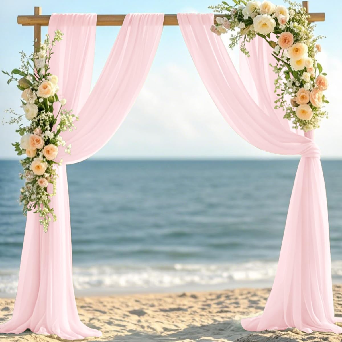Pink Elegant Arch Draping Fabric 2 Panels Outdoor 29" × 20Ft Sheer Chiffon Curtain Drapes for Fall Wedding Ceremony Birthday Party Garden Brunch