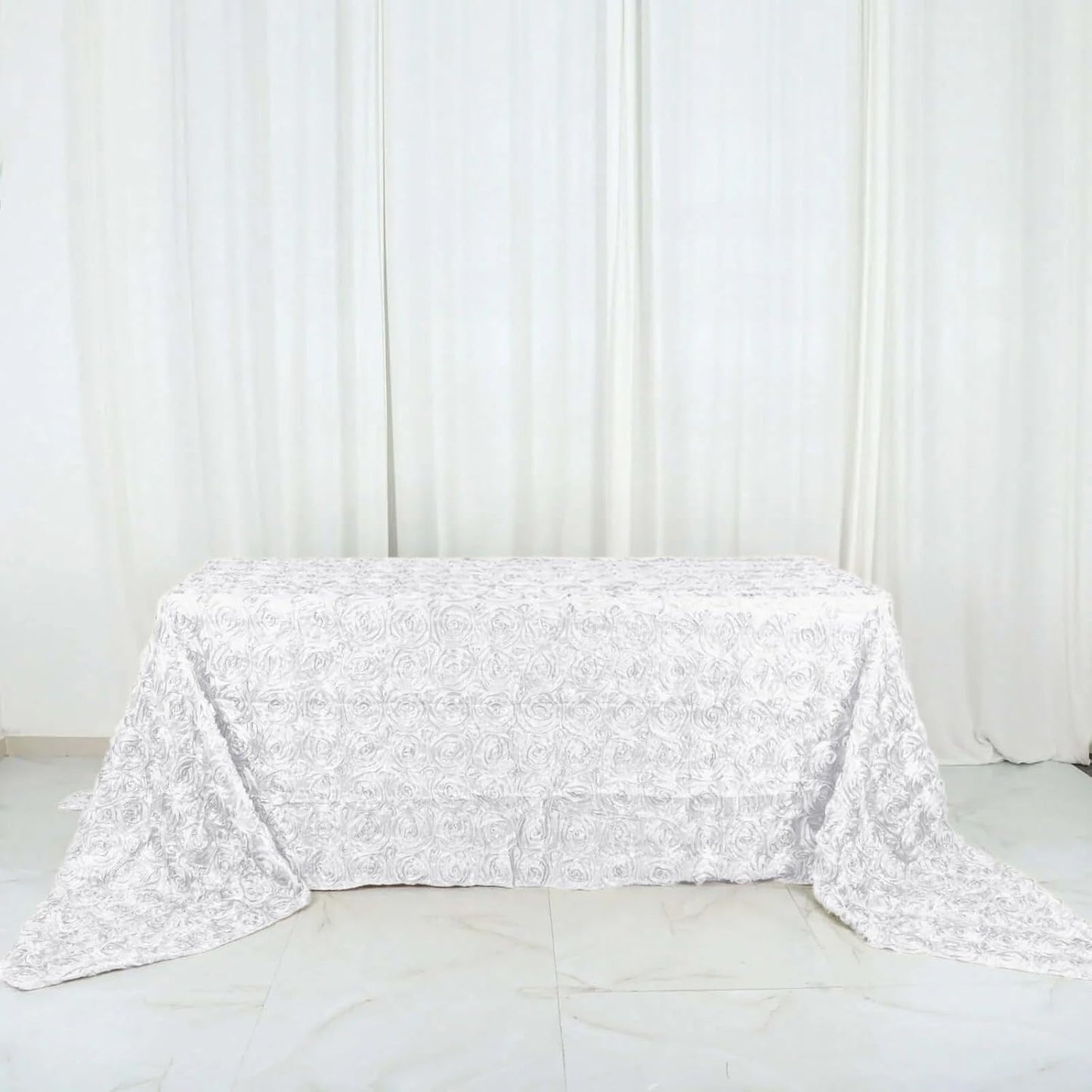 Efavormart 90"x156" Wholesale Rectangle Table Cover White Grandiose Rosette 3D Satin Tablecloth for Wedding Party Event Decoration