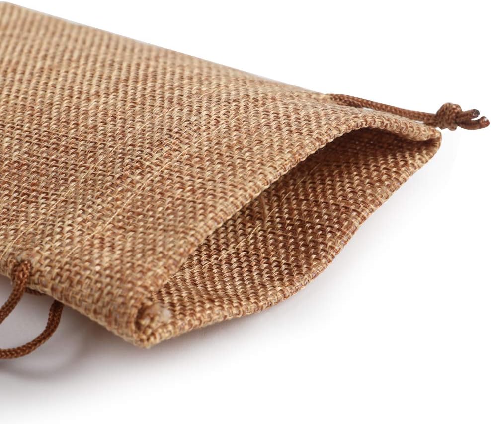 Lucky Monet 25/50/100PCS Burlap Gift Bags Wedding Hessian Jute Bags Linen Jewelry Pouches with Drawstring for Birthday, Party, Wedding Favors, Present, Art and DIY Craft (100Pcs, Coffee, 3” x 4”)