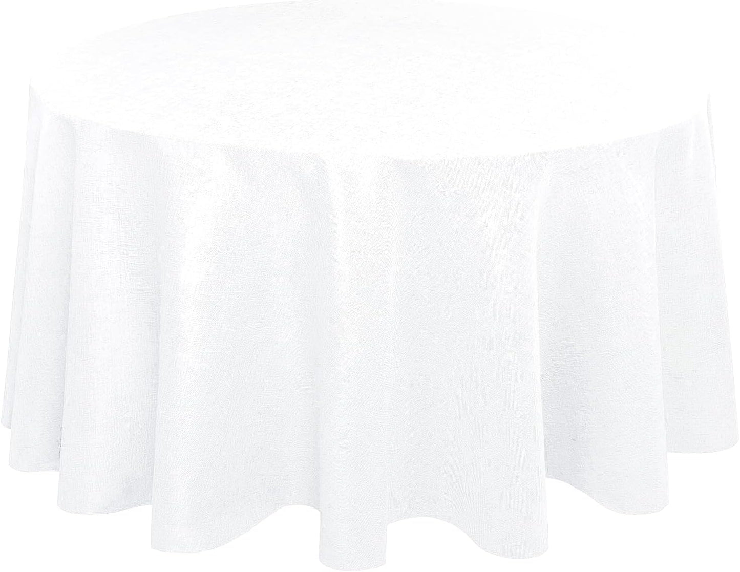 Hiasan Round Linen Tablecloth 108 Inch - Wrinkle and Stain Resistant Washable Polyester Fabric Table Cloth for Dining Room Kitchen Party, White