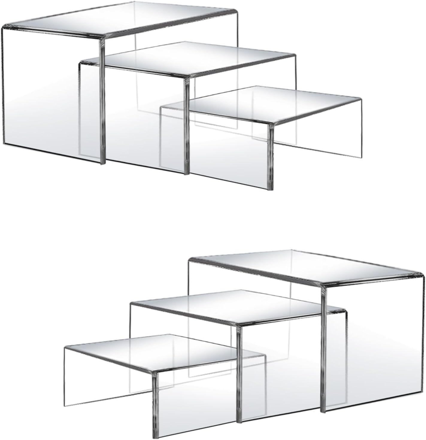 6 Pcs Acrylic Display Risers, 2 Sets Small Size Clear Shelf Riser, 0.15" Thick Acrylic Risers Display Stands, Clear Risers for Dessert, Cupcake, Candy, Figure Jewelry Showcase