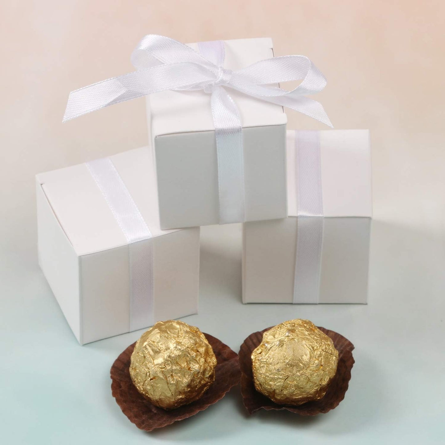 COTOPHER 60pcs Small Gift Boxes, Favor Boxes 2x2x2 inches Paper Gift Boxes with Ribbons Candy Box for Wedding Favors Baby Shower Bridal Shower Birthday Party (White)