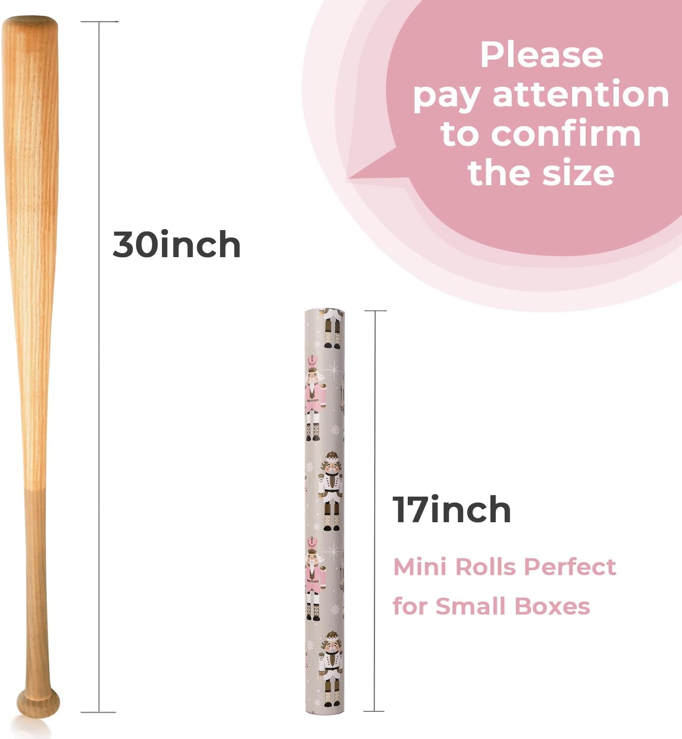 Ribbli Reversible Christmas Wrapping Paper Rolls, Nutcracker and Candy Cane Pink Gift Wrapping Paper-17 Inch x 33 Feet