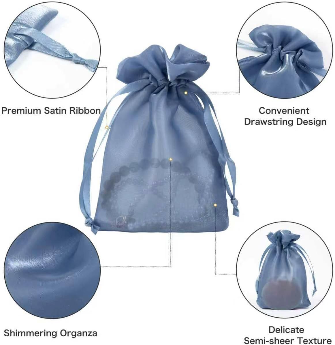 20 Pcs Dark Blue Small Organza Bags 3X4 inch for Wedding Favors with Drawstring, Mini Mesh Gift Bags Jewelry Pouch for Candy Bridal Shower Party Favor Baby Shower Christmas