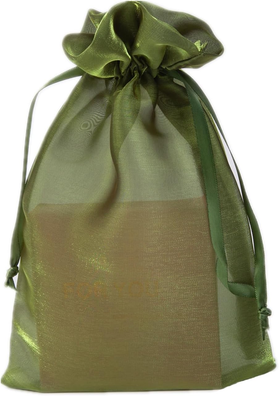 20 Pcs Moss Green Organza Bags 6X9 inch for Wedding Favors with Drawstring, Large Semi Sheer Mesh Gift Bags Jewelry Pouch for Candy Bridal Shower Party Favor Baby Shower Christmas