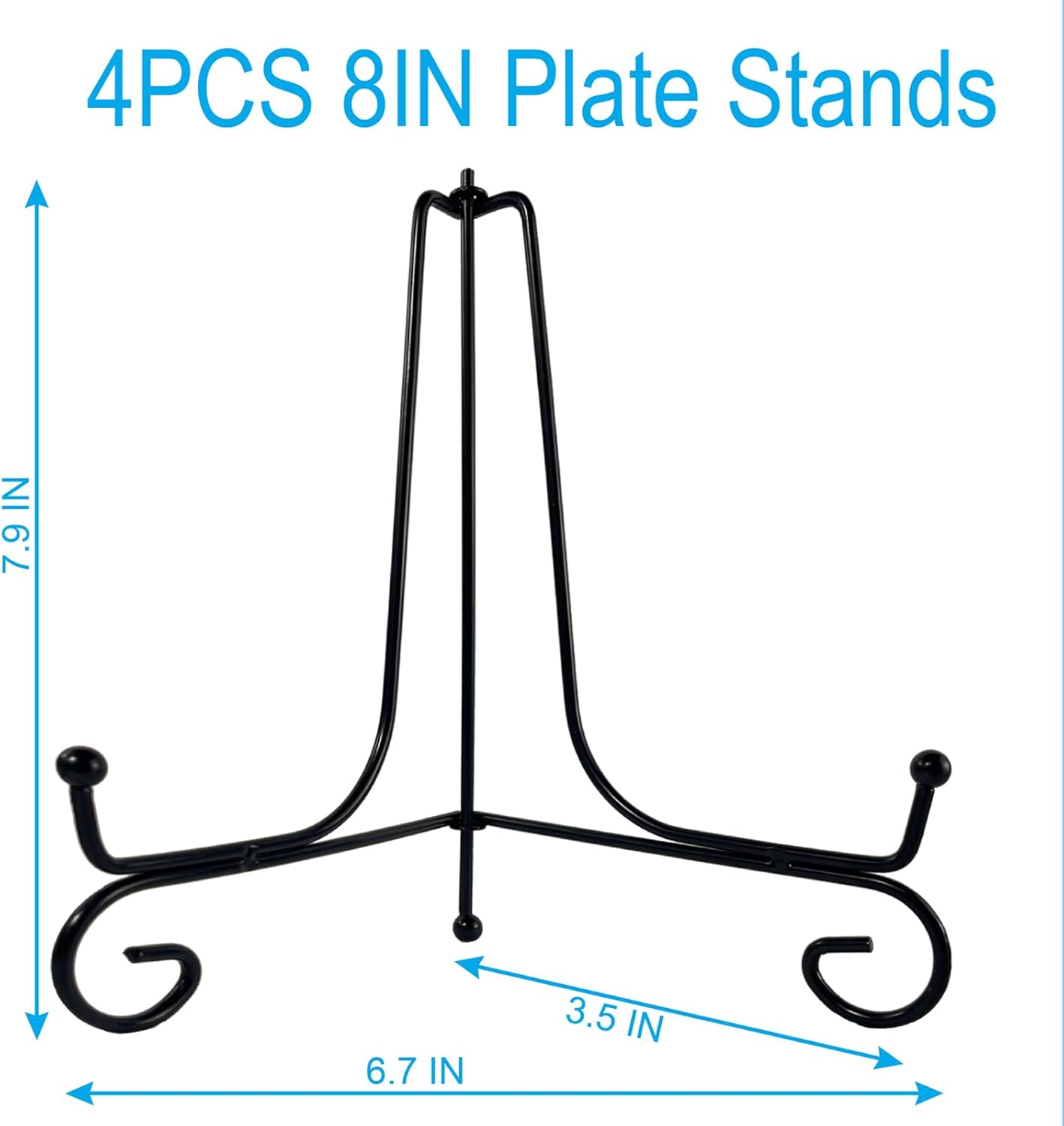 4PCS Premium Black Iron Plate Stands for Display, 8 Inch, Decorative Solid Metal Plate Holders for Displaying, Mini Easel, Frame, Book, Card, Plaque, Bowl, Picture Stands
