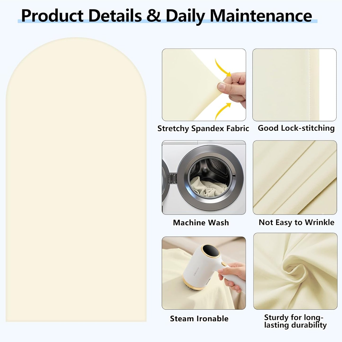 HEMMOTOP 7.2 ft Light Beige Arch Backdrop Cover (No Arch Stand), Ivory Spandex Arch Covers Stretchy Backdrop for Balloon, Wedding, Birthday Party, Baby Shower, Banquet Arch Decoratio