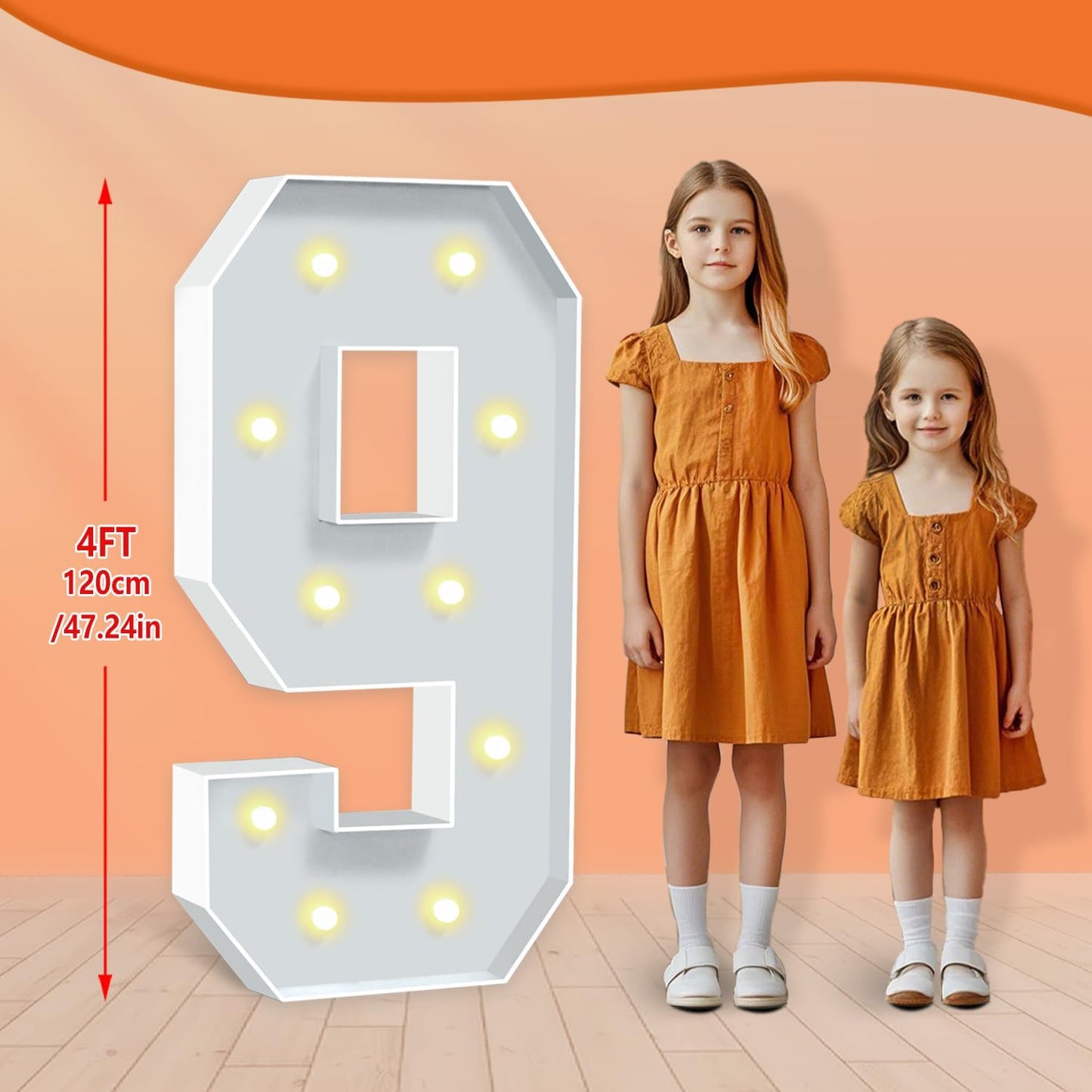 4ft Light Up Numbers, White Marquee Numbers Frame for 9th 19th 29th Boys Girls Birthday Party, Large Number for Decorations Anniversary Decor, DIY Pre-Cut Thick Foam Board Number 9
