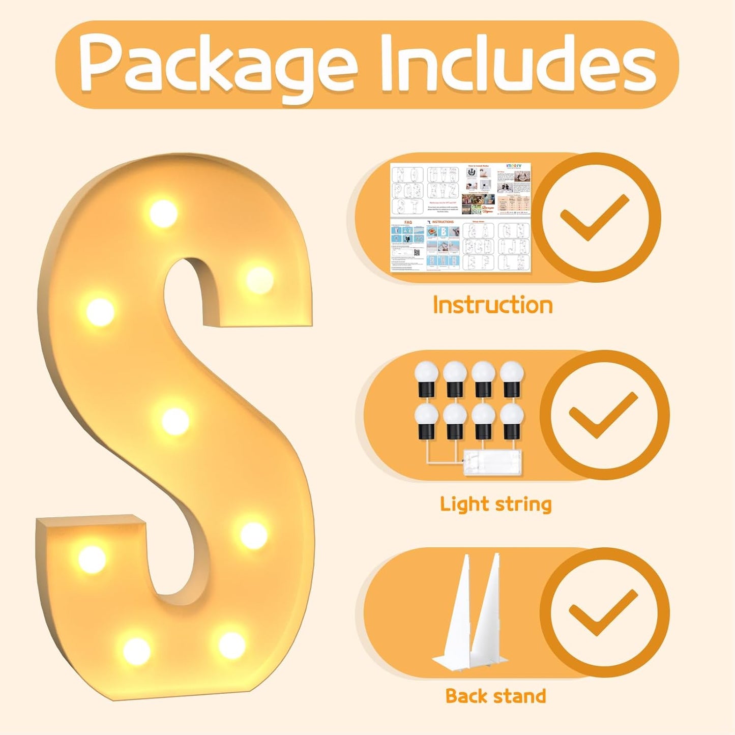 Marquee Letters 3 Feet Tall Large Light Up Letters S Wedding Mr and Mrs Sign Marry Me Engagement Party Decor Yellow Light Birthday Decorations Balloon Arch Kit Foam Sign S