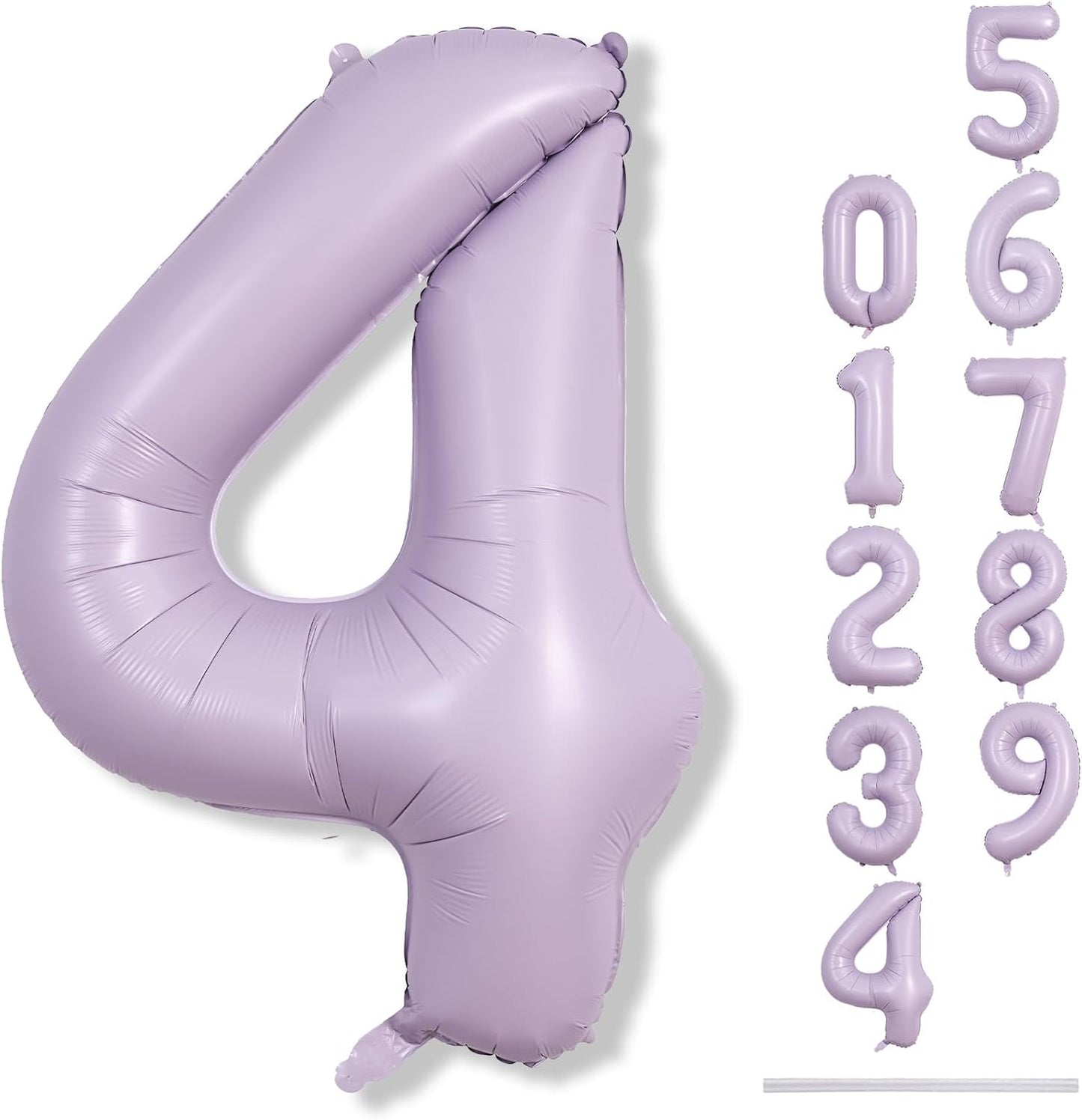 Light Purple Number 4 Balloons, 40 In Large Pastel Purple Number 4 Mylar Foil Helium Balloons for Girls, Self Inflating Lavender Number Four Balloon for Women 4th Birthday Anniversary Party Decoration