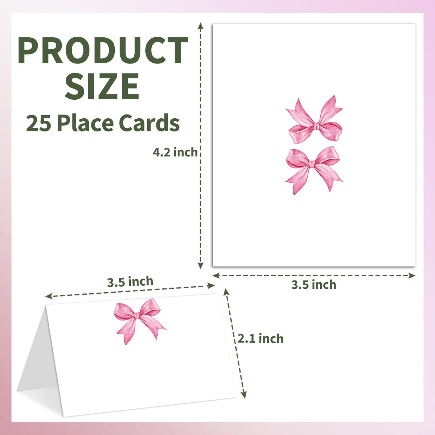 25 Pink Bow Place Cards for Table Seating, Watercolor Wedding Name Place Card, Tent Cards for Birthday Baby Shower Bridal Shower Reception Dinner Party Decorations -A25