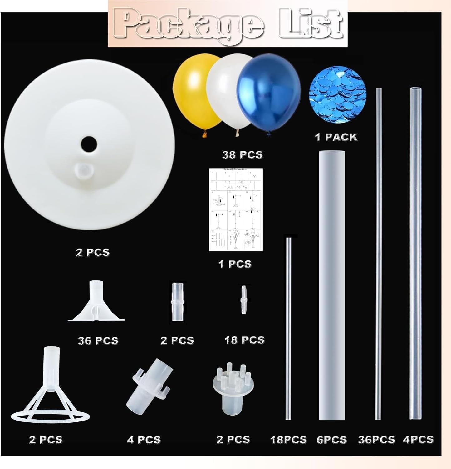 Balloon Column Kit Set of 2 With Confetti Balloons Included - with Base, and Pole,Balloon Tower Backdrop Decoration for Wedding, Baby Shower, Birthday Party, Bridal Shower(Metallic Blue Gold)