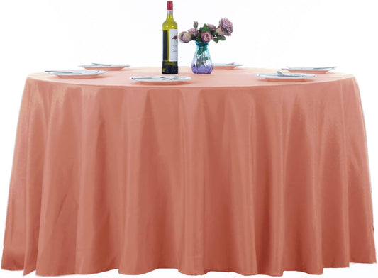 Ascoza 2pack 132 Inch Dusty Pink Round Tablecloth in Washable Polyester Fabric for Wedding/Banquet/Restaurant/Parties