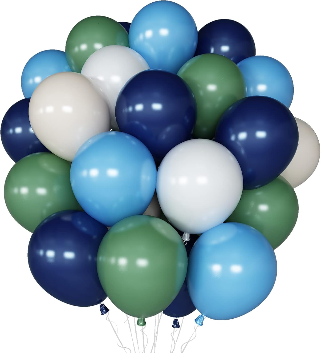 Balloons Green and Blue, 60Pcs 12 Inch Navy Blue Green White Latex Party Balloons for Kids Birthday, Jungle Safari Themed Party, Dinosaur Party Supplies, Baby Shower, Wedding, Anniversary