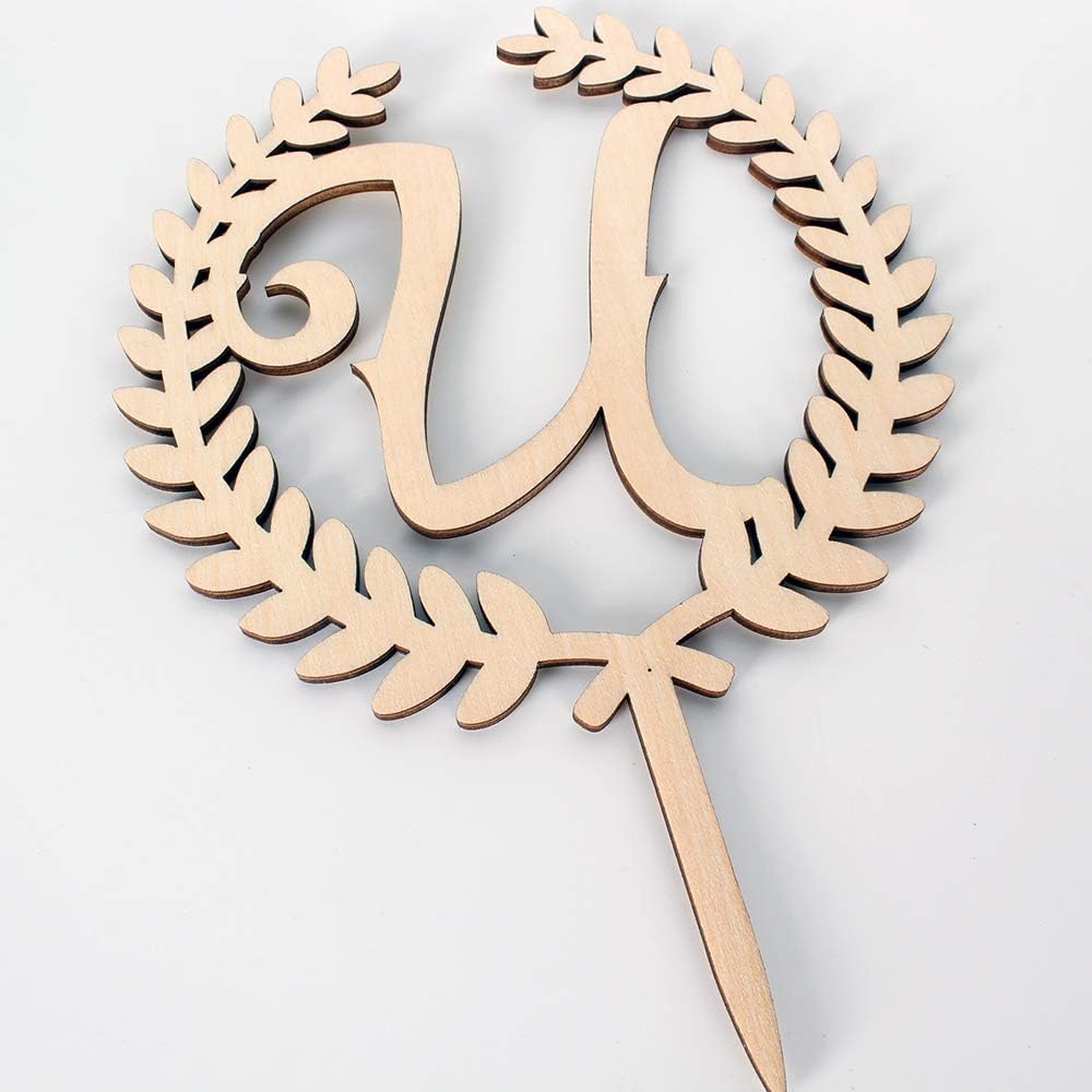 LINGTEER Personalized Inital Letter U Wooden Cake Topper Perfect for Birthday Rustic Wedding Anniversary Keepsake Party Decoration.