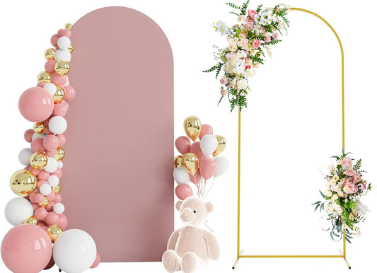 Wokceer 6 FT Wedding Arch Stand and Arch Cover, Metal Arch Backdrop Stand with Arch Stand Cover for Birthday Party Wedding Ceremony Bridal Baby Shower Event Decor, Light Dusty Rose