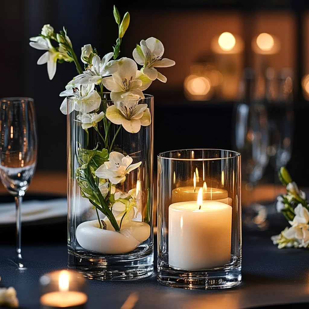 Clear Glass Vase for Centerpieces, 4,6,7.5,8,10 inch Tall Set of 5 Cylinder Flower Vase Bulk Floating Candle Holder for Wedding Table Home Décor and Party