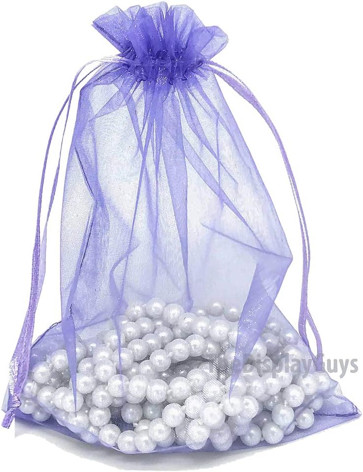TheDisplayGuys 100-Pack 6x8 Lavender Sheer Organza Gift Bags with Drawstring, Jewelry Candy Treat Wedding Party Favors Mesh Pouch