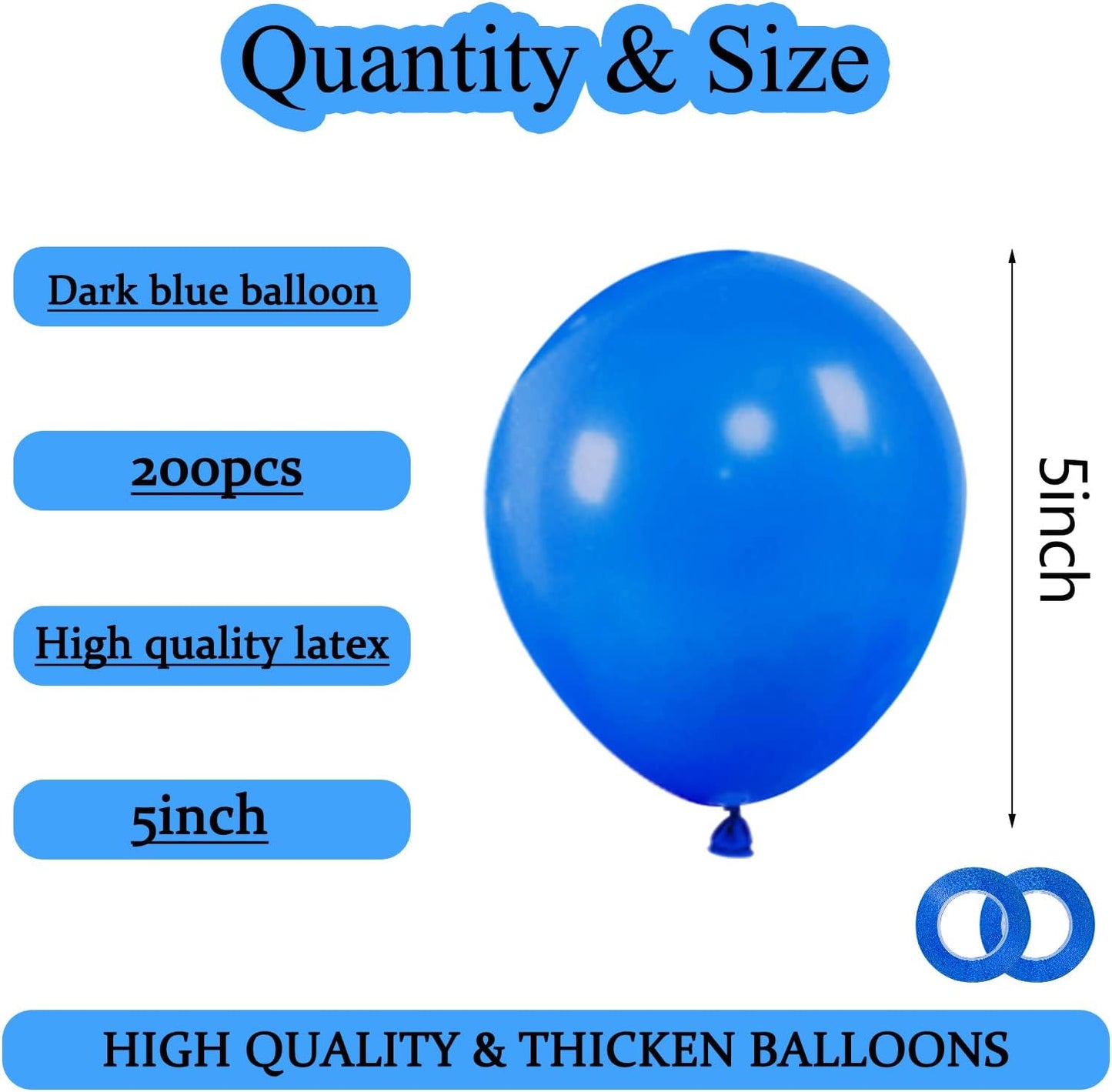 KAWKALSH 200pcs Dark Blue Balloons 5 Inch, Small Mini Latex Balloons for Party Birthday Baby Shower Anniversary Festival Arch Garland Decoration