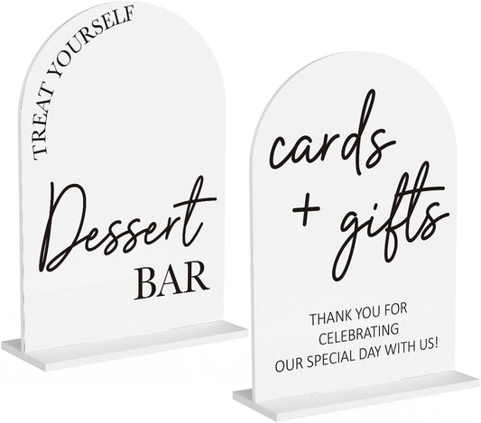 2Pcs Dessert Bar Sign Cards and Gifts Signs for Wedding Engagement Party Bridal Shower Baby Shower Table Desk Acrylic Decor