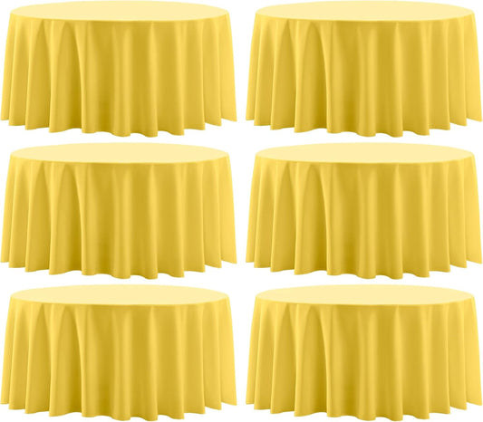 Round Tablecloth 132 Inch 6 Pack Yellow Tablecloths Washable Decorative Linen Polyester Table Clothes Cover for Dining Table Banquets Buffet Parties and Wedding